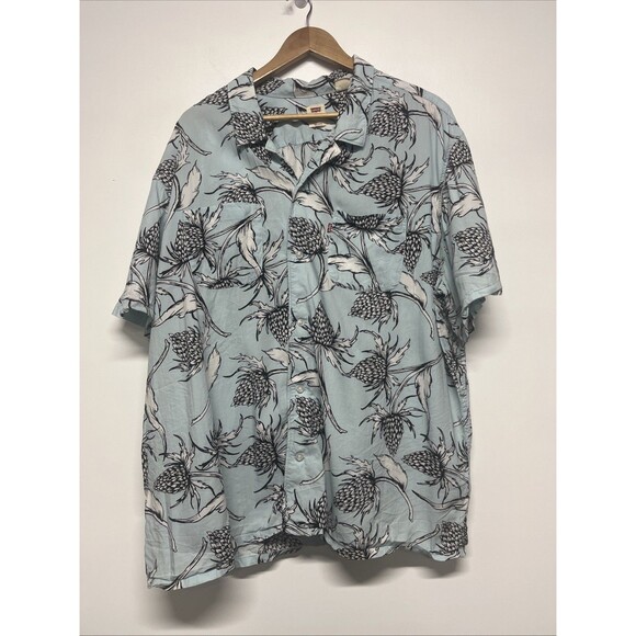 Levi's Shirt Men's Size XXL Hawaiian Blue Button Down - Picture 1 of 5